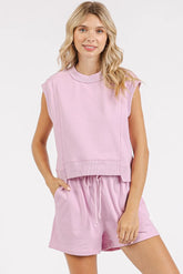 French Terry Crew Neck Top and Shorts Set Mittoshop LILAC PINK S